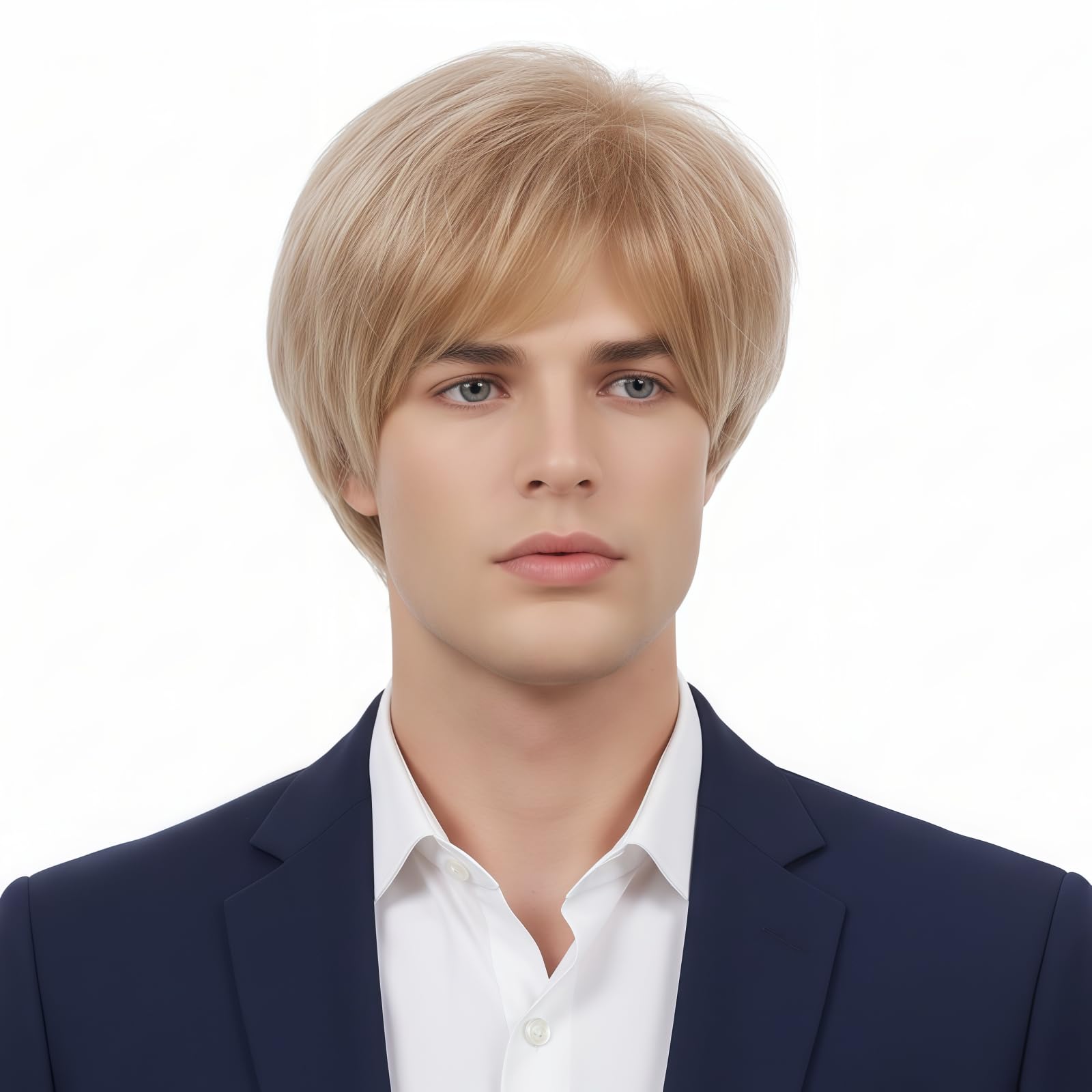REEWES Men Wig Short Men's Curly Wig with Bangs Natural Synthetic Full Wig for Men Daily Party Costume Cosplay Wear (Blonde Ombre)
