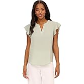 Adrianna Papell Women's Solid Short Ruffle Sleeve Popover Blouse