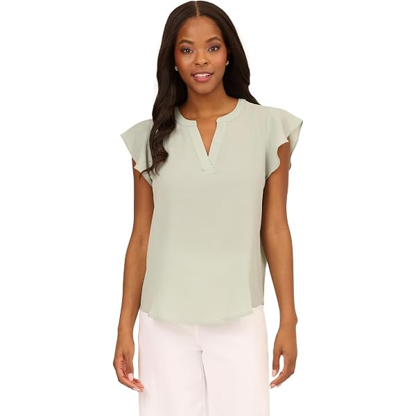 Adrianna Papell Diffusion Women's Solid Short Ruffle Sleeve