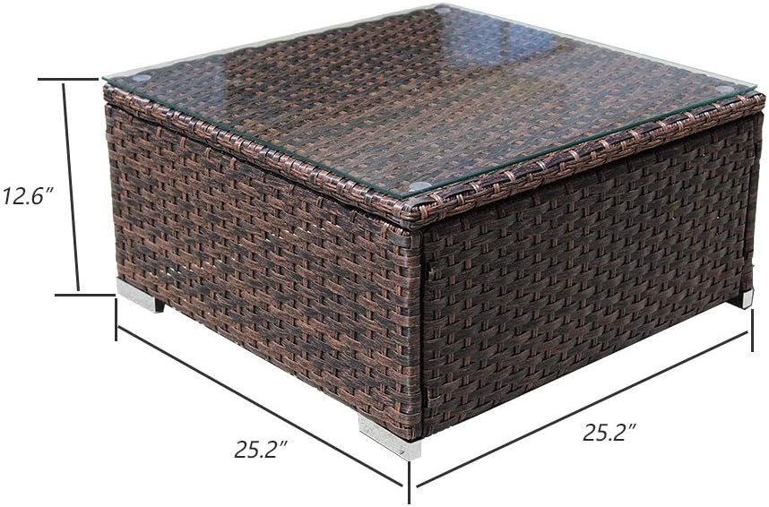 DIMAR garden Outdoor Coffee Table Wicker Patio Furniture Conversation Set Lawn Garden Tea Table Rattan Patio Coffee Tables with Glass Top (Mix Brown 25.2in): Garden & Outdoor
