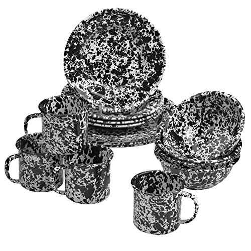 Enamelware 16 piece dinnerware starter set - black marb…