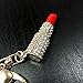 Cy3Lf Crystal Lipstick Makeup Keyring Rhinestone Purse Bag Charm Pendant Keychain Christmas Gift for Girl Woman Lady, RED