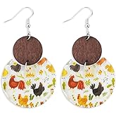 Zhang shine Acrylic Transparent Geometric Earrings Maple Leaf Mushroom Rooster Print Autumn Fall Wooden Dangle Earrings for Women Thanksgiving Party Holiday Jewelry