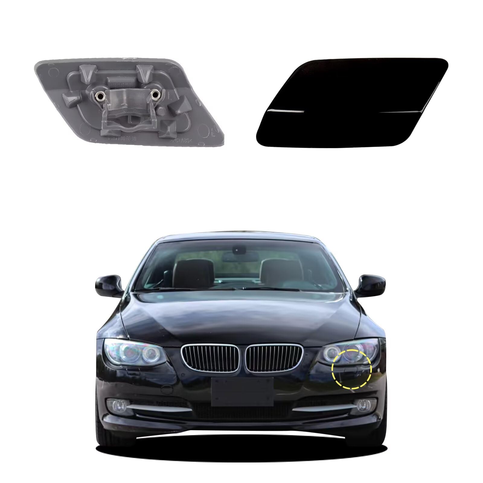 Photo 1 of Goholy Car Front Bumper Headlight Washer Cover Compatible with BMW 328i 3351 335lS Coupe Convertible 2011-2013 Headlight Washer Nozzles Cover 61677253393 61677253394 Water Spray Cover Black Left