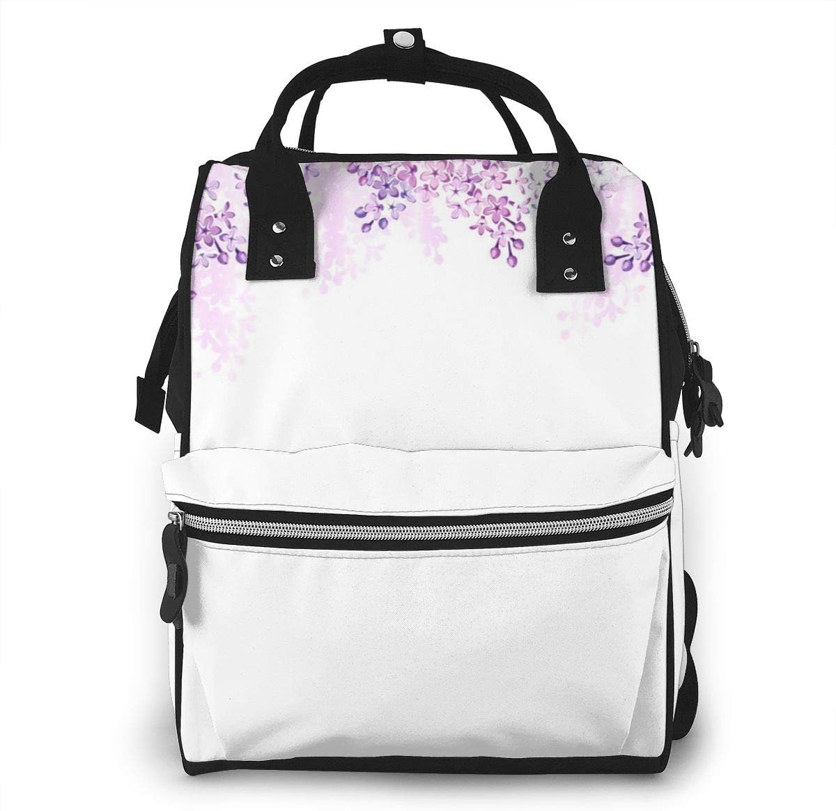 Lilac Flowers Diaper Bag Backpack Nappy Bag Aby Bags for Mom Maternity Multi-Function Travel Back Pack for Dad and Mom