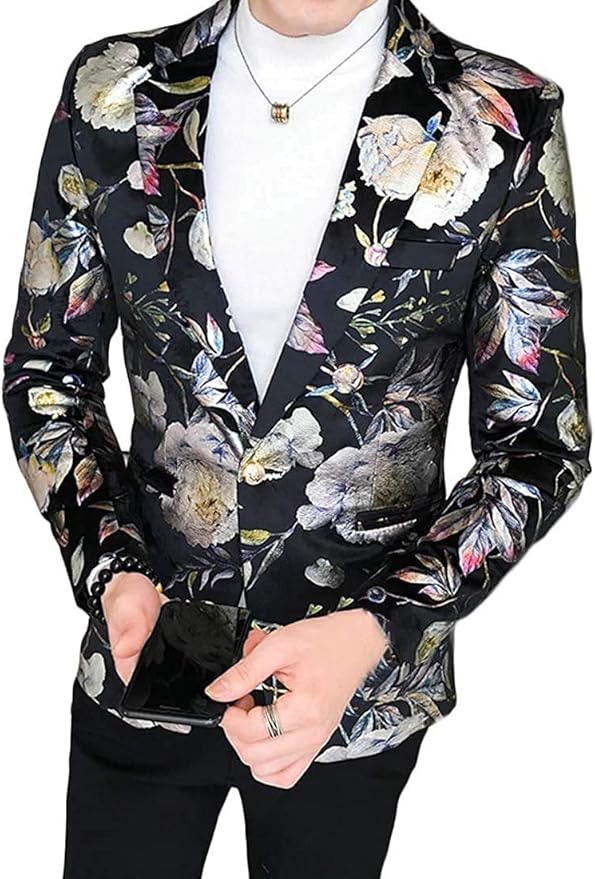 Men's Slim Fit Club Stylish Floral Print Dress Blazer Jacket Suit Coat Amazon.co.uk Clothing