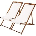FDW Beach Sling Patio Chair for Relaxing, Foldable with Adjustable Height Made from Eucalyptus Wood with White Polyester,Khaki