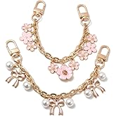 SUNNYCLUE 2Pcs 8 Inch Bow Handbag Chain Flower Bag Extender Chain Set Gold Short Conquette Cute Bowknot Charms Shoulder Handle Strap Replacement Extension for Purse Crossbody Accessories Wedding Party