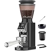 Tuni G1 Conical Burr Coffee Grinder, 48 Grind Settings Anti-static Burr Mill, Precision Electronic Timer and LED Touchscreen for Espresso/Drip/Cold Brew/French Press, Stainless Steel, Noir