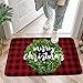 AVOIN Merry Christmas Boxwood Wreath Decorative Buffalo Plaid Doormat, 18 x 30 Inch Winter Holiday Non-Skid Floor Mat Switch Mat Indoor Outdoor Home Garden