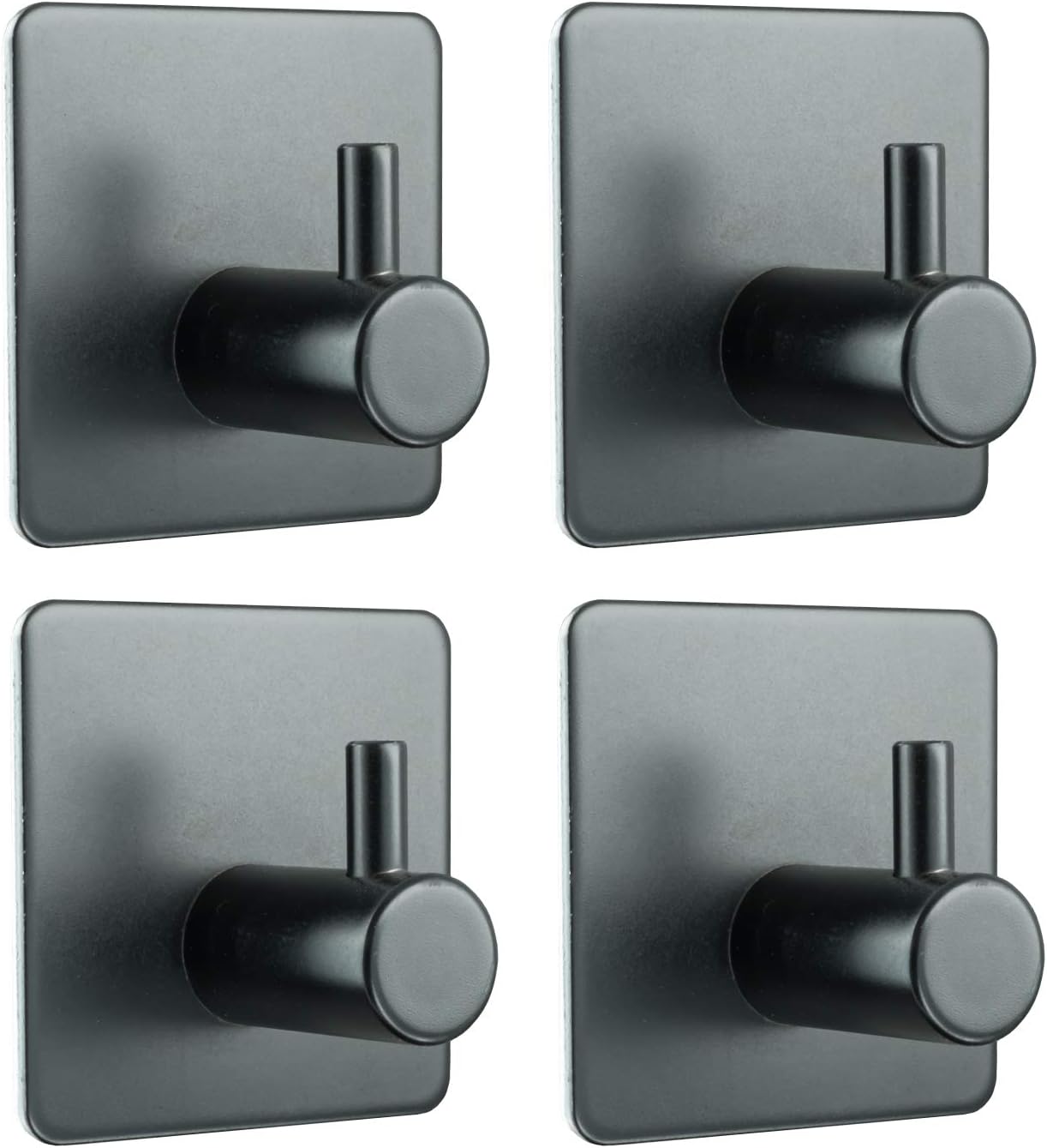 virea Self-Adhesive wall Hooks Without Drilling Set of 4 in Black, Waterproof Adhesive Hooks Made of Stainless Steel