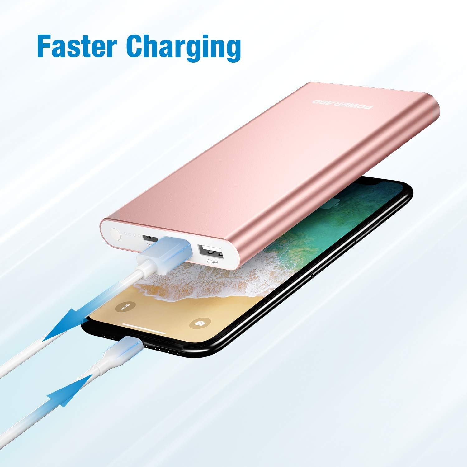 POWERADD Pilot 4GS 12000mAh 8-Pin Input Portable Charger External Battery Pack with 3A High-Speed Output Compatible with iPhone, iPad, iPod and More - Rose Gold (8 Pin Cable Include)