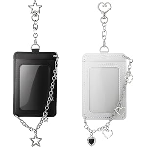 2PCS Hard Protective Photocard Case With Metal Chain, Punk Photocard Holder Keychain Punk Style Charms and Heart & Star Clip