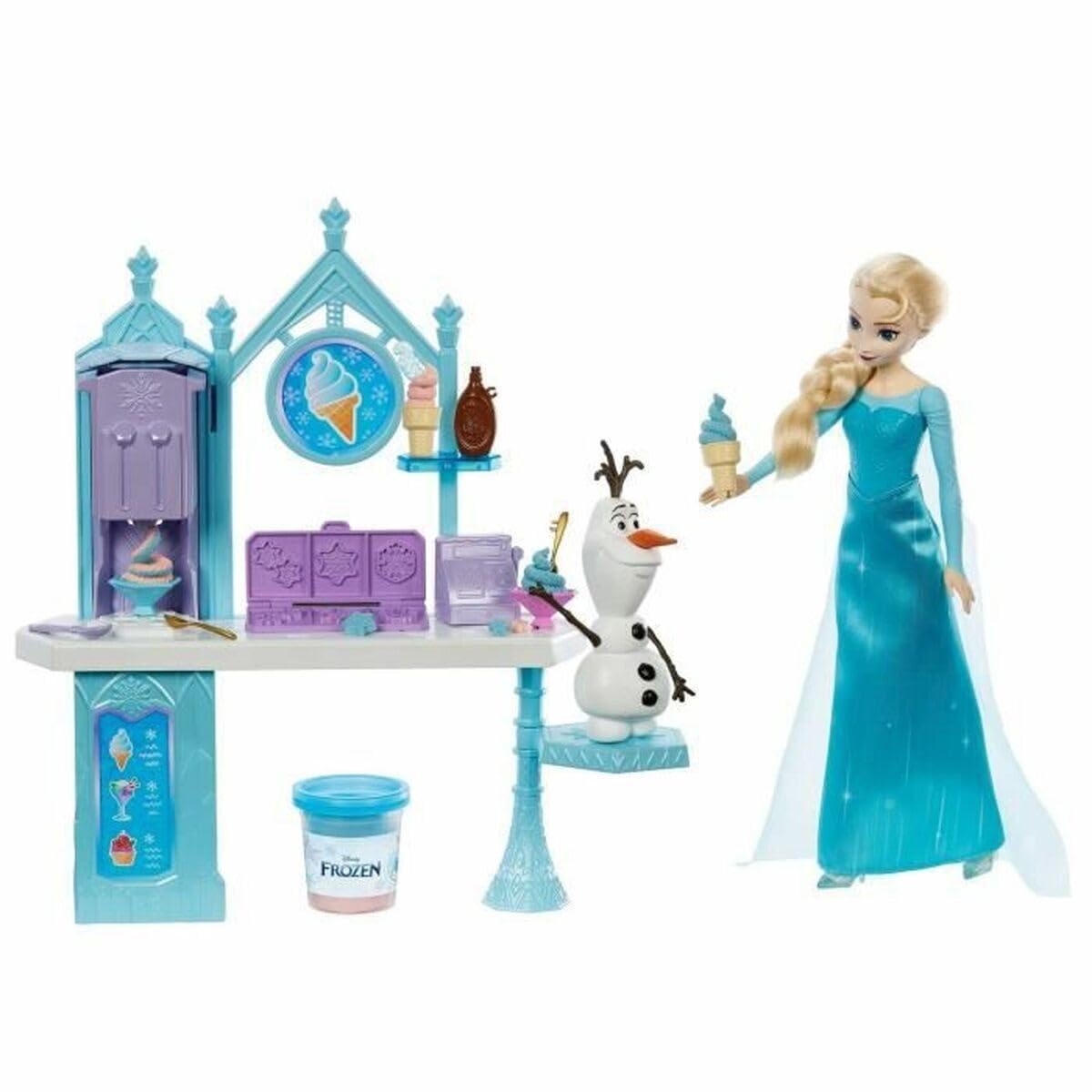 Mattel Disney Frozen Dessert Playset with Elsa Fashion Doll, Olaf Figure, 2 Dough Colors & 10+ Play Pieces, Inspired by the Movie