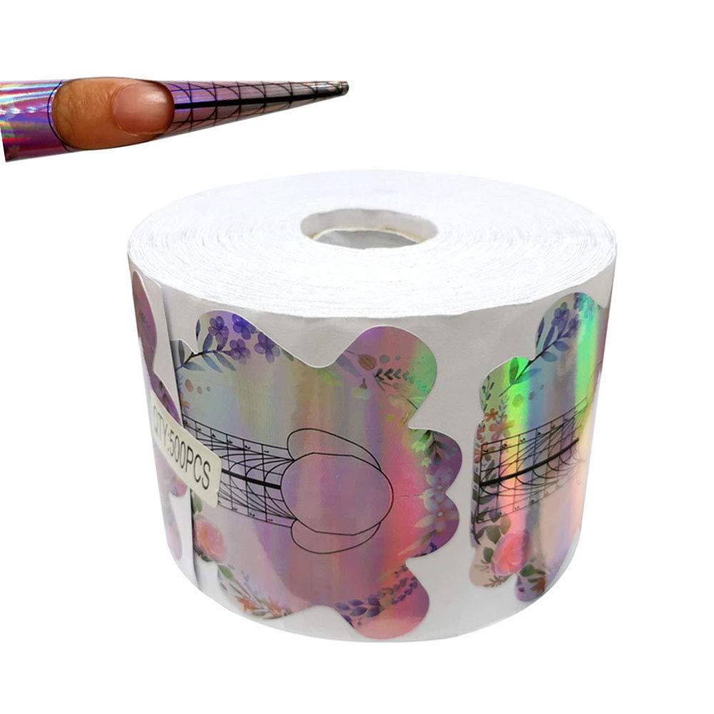 BeautyLeader 500PCS Stiletto Nail Tips Laser Nail Forms Gel Polish Extension Forms Acrylic Tips Nail Art Decoration DIY Nail Gel Curl Pink