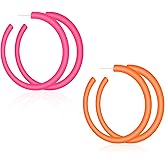 CNTVO 2 Pairs Hoop Earrings, Neon Retro Hoop Earrings for Women, 2.5 in Large Acrylic Earrings Vintage 80s-90s Style, Perfect for 80s 90s Outfit Dancing Party Accessories (Pink & Orange)