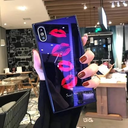 Amazon インスタ話題 人気モデル愛用 スクエア リップ Iphoneケース キスマーク Iphone6plus 6splus ブルー リップ4つ柄 ケース カバー 通販