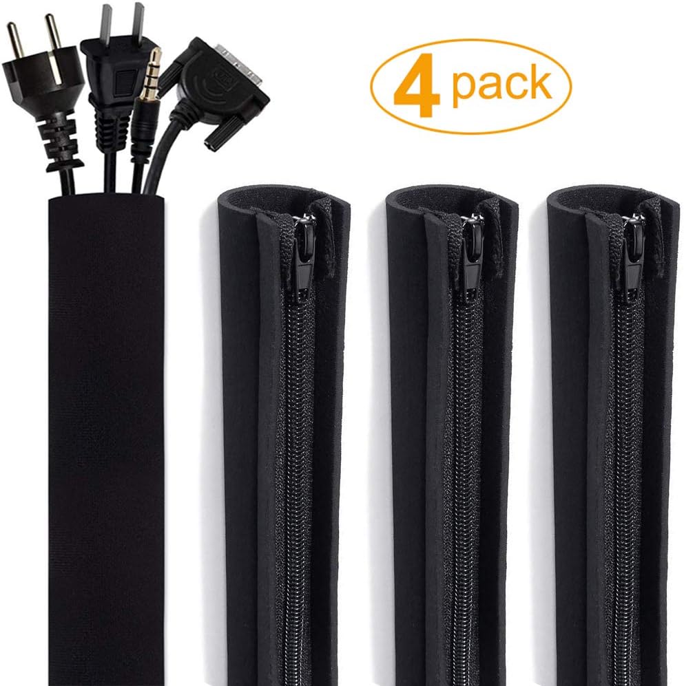 Bibolin Cable Management Sleeve, Cord Organizer Management System for TV, Computer, Office, Home Entertainment, 19 - 20 Inch Flexible Cable Sleeve Wrap Cover Organizer with Zipper, 4 Pack