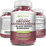Organic Ashwagandha with Black Pepper (Bioperine) 1500 MG l 120 Capsules- Supplement- Mood Supplement- Ashwagandha Capsules Stress Anxiety Supplement Stress Support &amp; Mood Enhancer Support