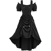 ROSE GAL Rosegal Women Plus Size Steampunk Renaissance Costume Dress Cold Shoulder Ruffles Lace-up High Low Dress