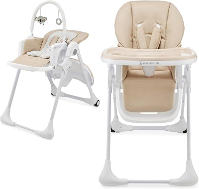 Kinderkraft Tummie 2-in-1 High Chair & Bouncer Beige Birth Fold-Flat