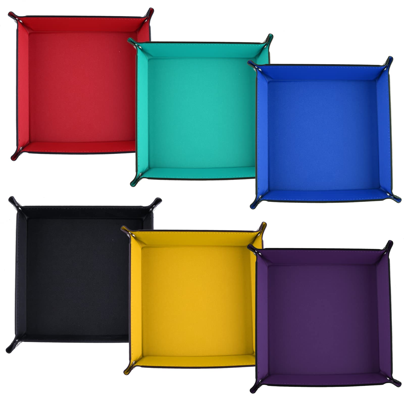 SIQUK 6 Pieces Dice Tray PU Leather Dice Rolling Tray Folding Square Holder for Dice Games like RPG, DND, and Other Table Games, 6 Colors