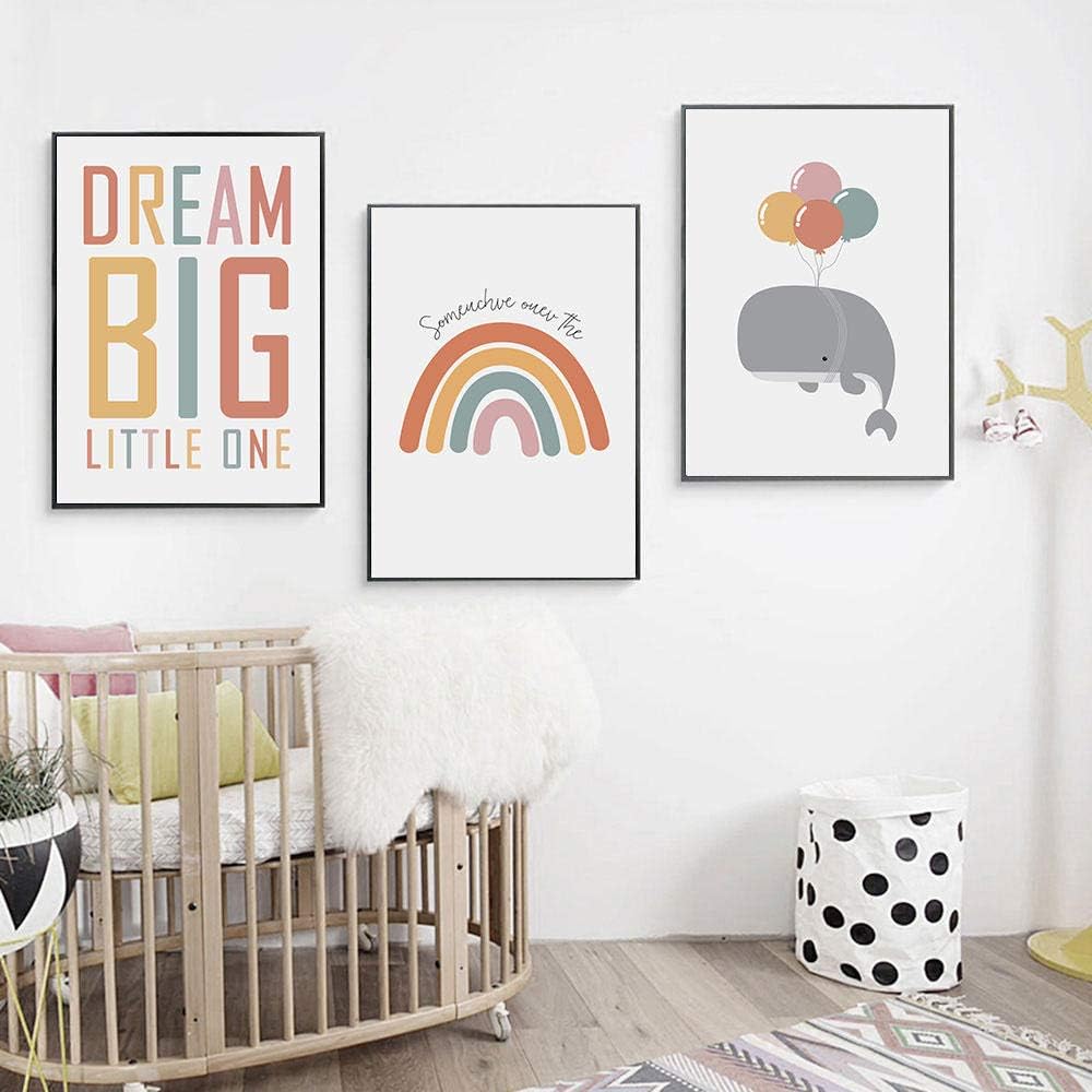 Dream Big Little One Canvas Picture Balloon Whale Wall Art Nursery Print Rainbow Poster Nordic Painting Kids Room Decor-40x60cmx3 pcs no frame