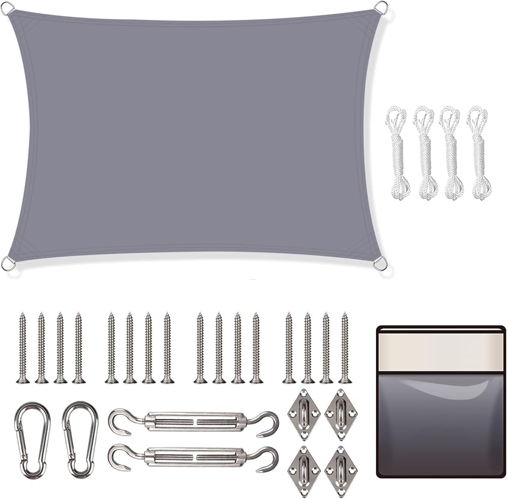 Yeahmart Sun Shade Sail Square 3.6x3.6m with Fixing Kit Grey