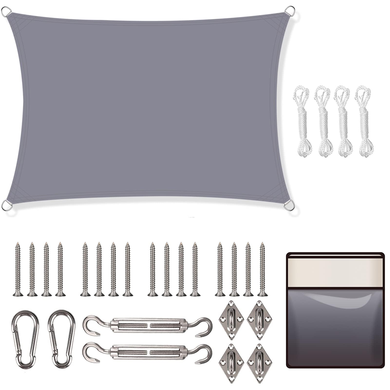 Yeahmart Sun Shade Sail Square 2x2m with Fixing Kit Waterproof Anti-UV Sunscreen Awning Canopy 98% UV Block for Outdoor Garden Patio Party Backyard Yard Camping with Free Rope, Grey