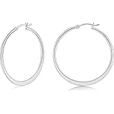 Gacimy 14K Gold Plated Flattened Hoop Earrings for Women, 14K Real Gold Plated Hoops with 925 Sterling Silver Post,Hypoallergenic Lightweight Earring