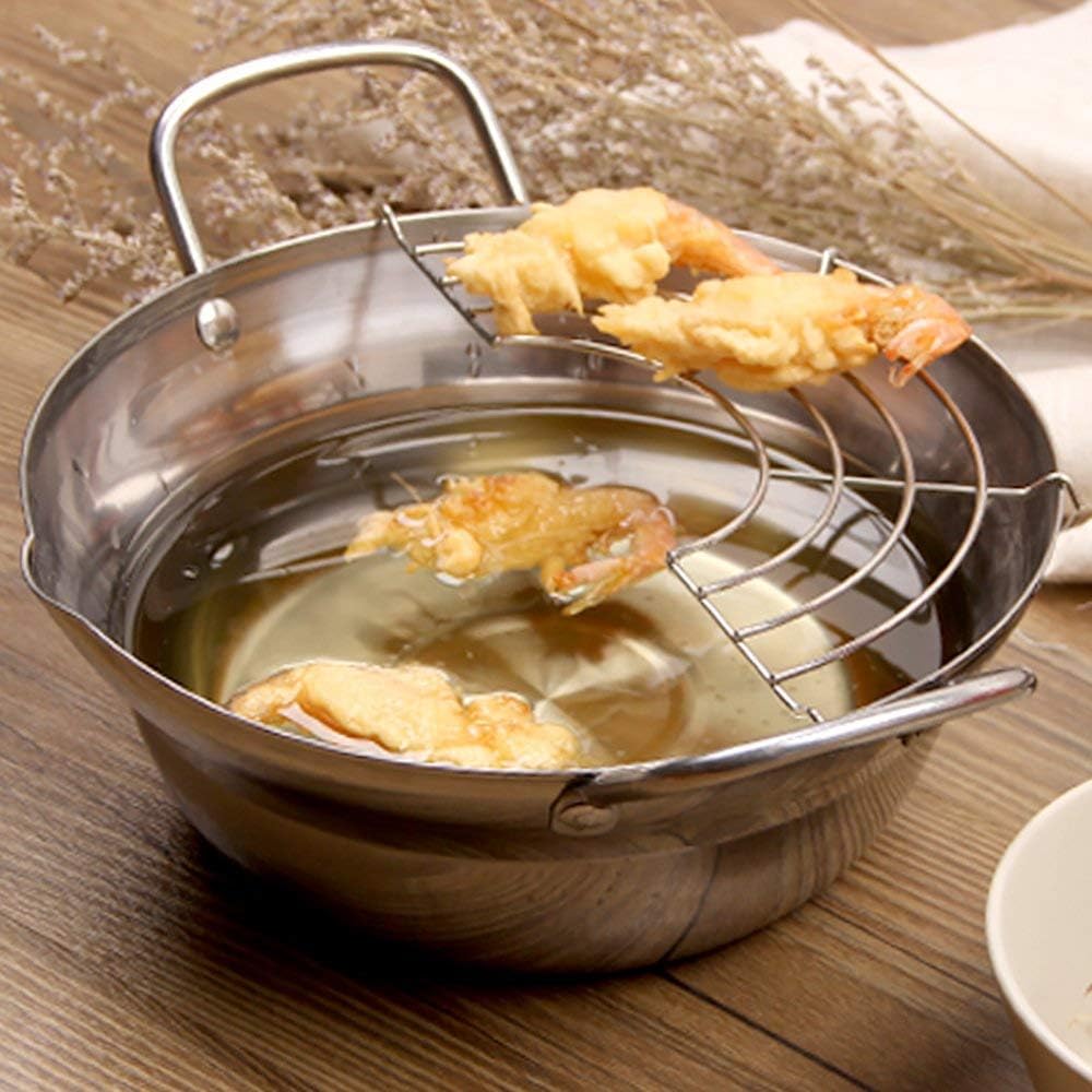 Stainless steel Tempura Fryer Pot, Mini Deep Fry Pan with