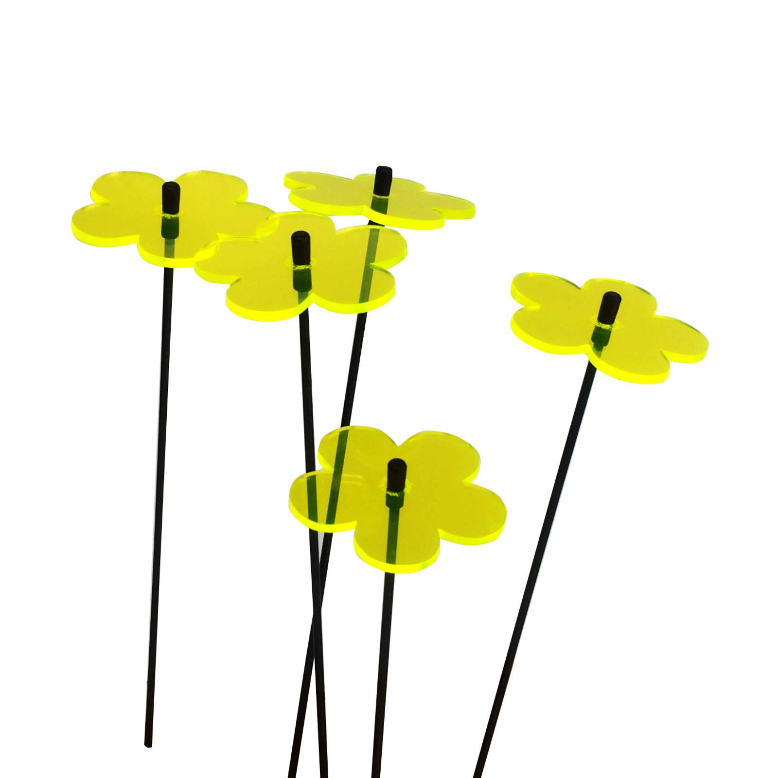 Glowing Blossom SunCatcher Garden Decor Ornaments Set of 5 Decorative Garden Stake 25cm/9.8 inch high Outdoor Yard Accessory Gardeners Gift, Colour:fluorescent Yellow