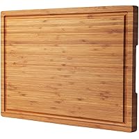 Bamboo Wood Cutting Board for Kitchen, 18" Large Cheese Charcuterie Chopping Block with Side Handles and Juice Grooves