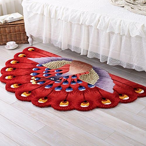 Peacock pattern semicircle mat The villa Handmade carpet Rectangle Living room Sofa Tea table Bedroom [bedside] The room is covered with windows-D 80x150cm(31x59inch)