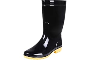 Comwarm Men's Mid-calf Rain Boots Waterproof Anti-Slip Black PVC Adult Outdoor Work Rubber Boots