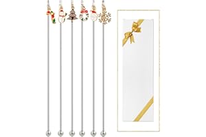 GARYVAULT 6Pcs Chrismas Charms Cocktail Stirrers Swizzle Sticks Stainless Steel 7.5" Coffee Beverage Stir Sticks for Mixing Cocktail, Hot Cocoa, Creamer