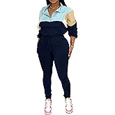 PINSV Women's 2 Piece Outfits Lapel Half Zip Long Sleeve Sweatshirts Sweatpants Tracksuit Casual Sweatsuits