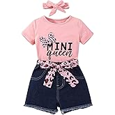 HSOXLQF Kids Toddler Girls Summer Clothes Leopard Butterfly Print T-Shirt + Belted Denim Jeans Shorts 3PCS Outfits