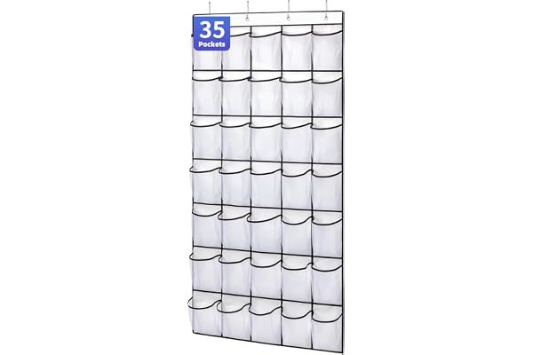 SAVERHO 35 Pockets Over the Door Shoe Organizer, Hanging Shoe Organizer for Door Large Capacity Shoe Storage Bag with 4 Metal