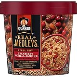 Quaker Real Medleys Instant Oatmeal, Steel Cut, Cranberry Vanilla Almond, Breakfast Cereal, 2.11oz Cup (Pack of 12 Cups)