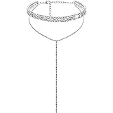 EFTOM Rhinestone Choker Necklaces Silver Sparkly Diamond Choker Crystal Necklace for Women