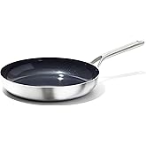 OXO Mira 12” Frying Pan Skillet, Tri-Ply Stainless Steel Non-Toxic PFAS-Free Ceramic Nonstick, Induction Suitable, Multi Clad, Dishwasher & Oven Safe, Metal Utensil Safe, Silver