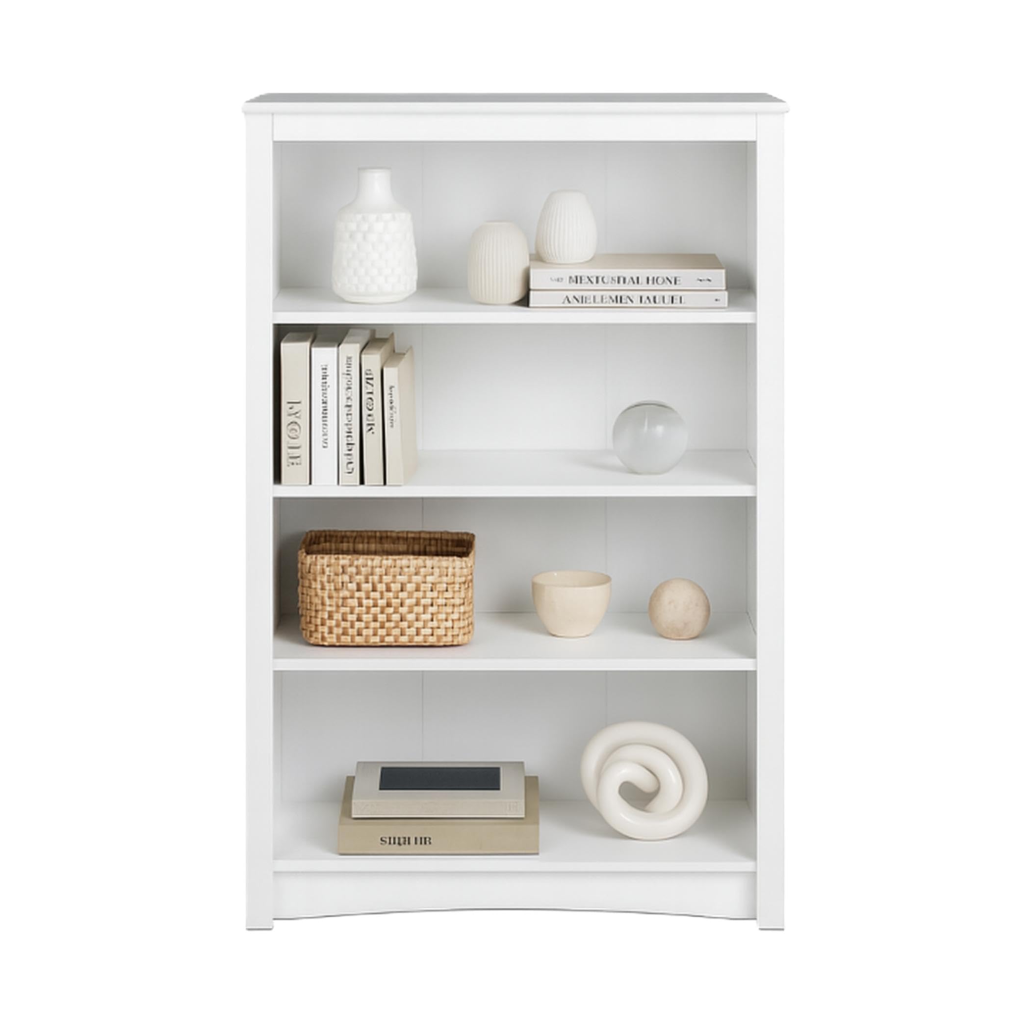 Photo 1 of **MISSING PARTS**Prepac Sonoma 4-Tier Bookcase 48"H with 3 Adjustable Shelves, White Storage Cabinet, Modern Display Cabinet, Bookshelf with Storage Shelves for Home Office, Living Room, Bedroom Organizer
