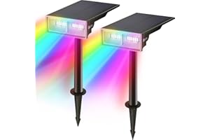 Barrina Outdoor Solar Spot Lights, 24 LEDs RGB Color Changing Solar Powered Garden Lighting, IP65 Waterproof, Auto On Off Landscape Lighting for Yard Driveway Lawn Patio Pathway, 2 Pack