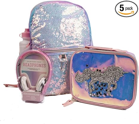 flip sequin backpack and lunchbox