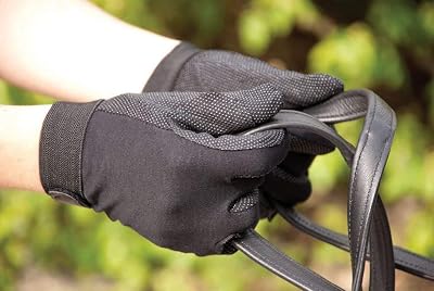 Rhinegold Cotton Pimple Grip Gloves Black Large Non-Slip Equestrian