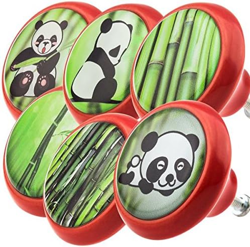 Furniture Door Knobs Mixed Set 0697 6 pcs Panda Red Modern Domed Shaped Surface in Shiny Glass Optics 45mm Cabinet Drawer Pull Handle Ceramic Porcelain Vintage Cupboard Decor Kitchen Home Decor Knob