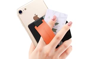 Sinjimoru Phone Grip Card Holder with Phone Stand, Secure Stick on Wallet for iPhone with Kickstand for Table. Sinji Pouch B-Grip Silicone Clementine