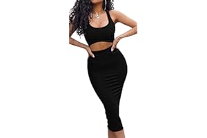 GOBLES Women's Sexy Summer Outfits Bodycon Tank Top Midi Skirt 2 Piece Dress