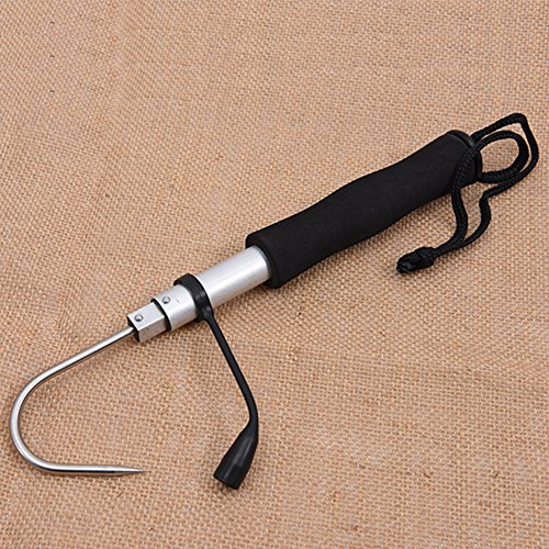 Zehui Portable Stainless Sea Fishing Telescopic Retractable Fish Gaff Tackle Spear Hook Fishing Gripper Tool Silver 90Cm